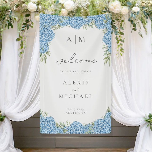Elegant Blue Hydrangea Floral Wedding Banner (Creator Uploaded)