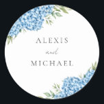 Elegant Blue Hydrangea Floral Wedding Classic Round Sticker<br><div class="desc">Elegant Blue Hydrangea Floral Wedding Wedding Stickers</div>