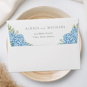 Elegant Blue Hydrangea Floral Wedding Envelope