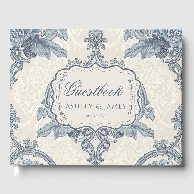 Elegant Blue Hydrangea Floral Wedding Guestbook (Front)