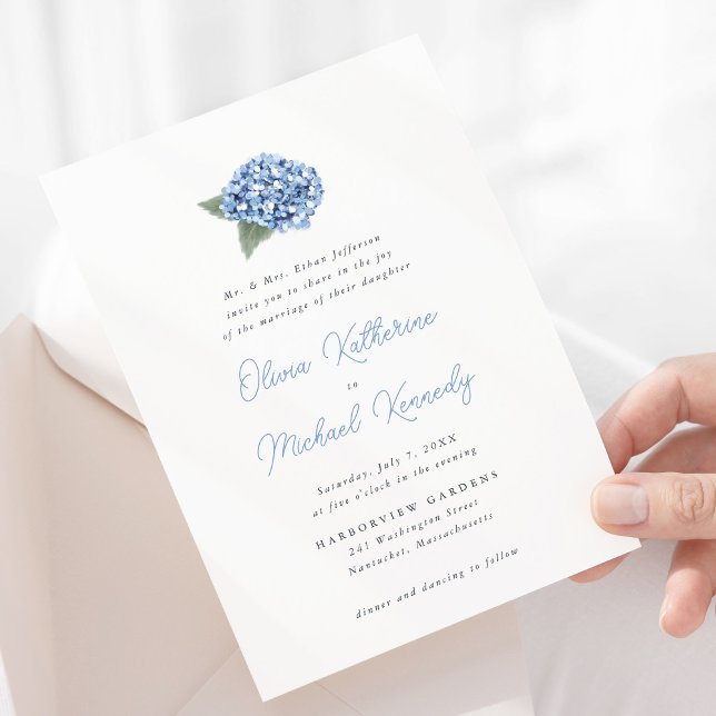 Elegant Blue Hydrangea Floral Wedding  Invitation (Creator Uploaded)