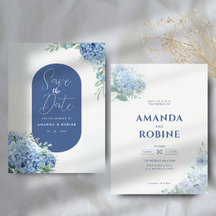 Elegant Blue Hydrangea Floral Wedding Invitation