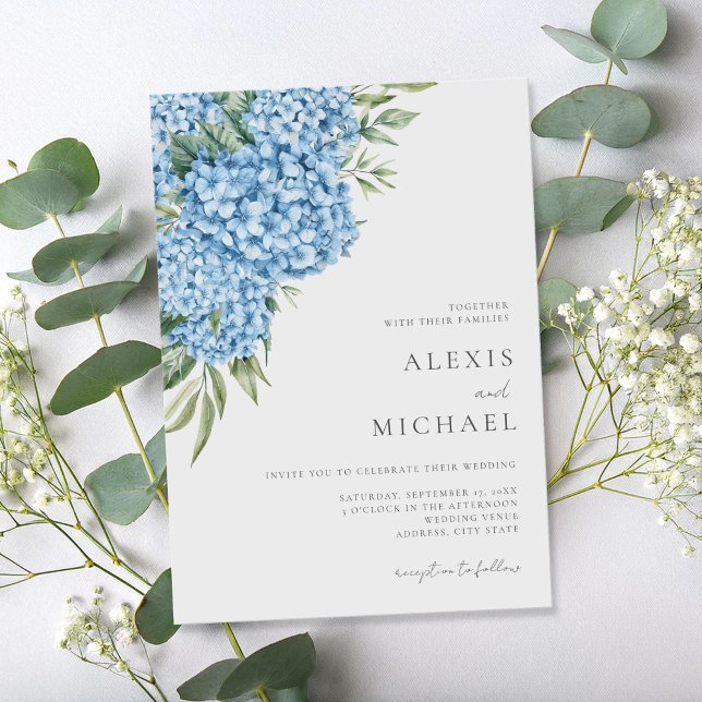 Elegant Blue Hydrangea Floral Wedding Invitation (Creator Uploaded)
