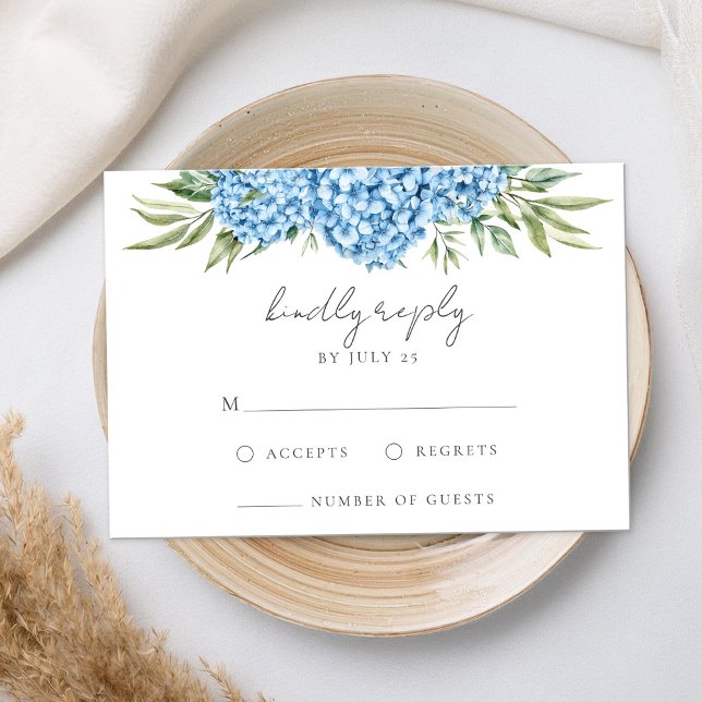 Elegant Blue Hydrangea Floral Wedding RSVP Card (Creator Uploaded)