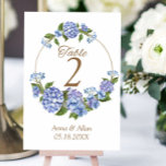 Elegant Blue Hydrangea Floral Wedding Table Number<br><div class="desc">This elegant blue hydrangea floral Table Card is perfect for a spring or summer wedding. The classic floral design watercolor hydrangea with soft powder blue and green leaves.</div>