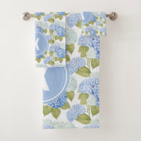 Elegant Blue Hydrangea Flowers Pattern Monogram
