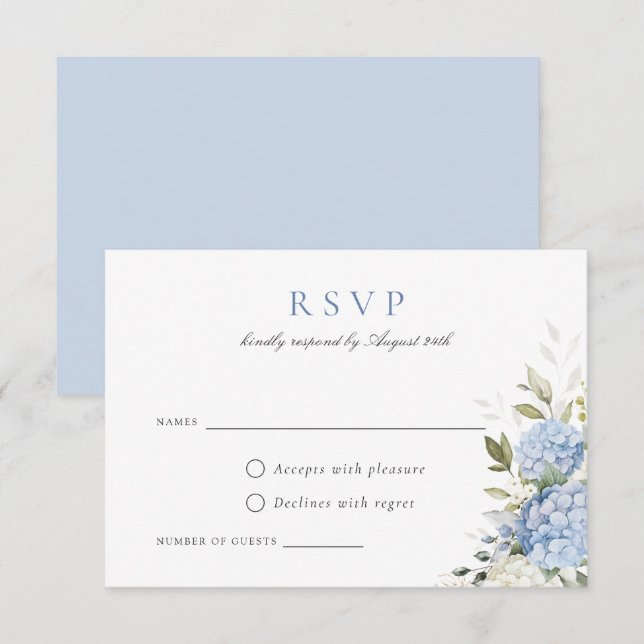 Elegant Blue Hydrangea Greenery Wedding RSVP Card (Front/Back)