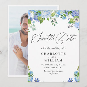 Elegant Blue Hydrangea Greenery Wedding Save The Date