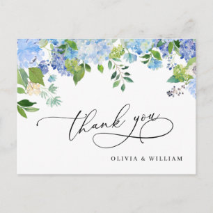 Elegant Blue Hydrangea Greenery Wedding Thank You Postcard