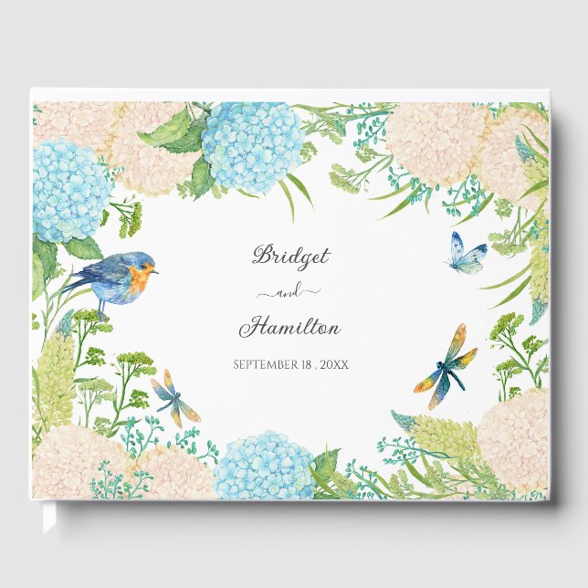 Elegant Blue Hydrangea Guest Book (Front)