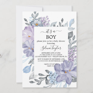Elegant Blue Hydrangea   It’s a Boy Baby Shower  Invitation