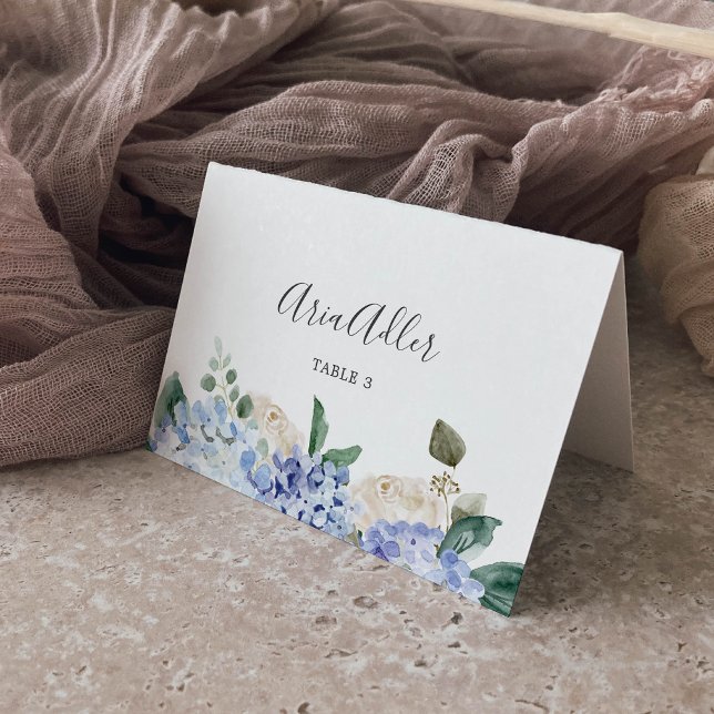 Elégant Blue Hydrangea Mariage Cartes de Place (Créateur téléchargé)