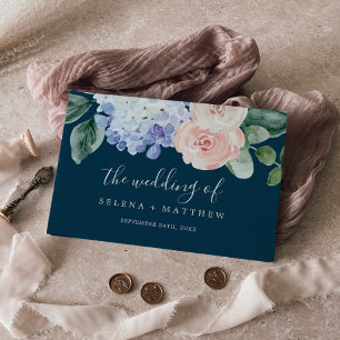 Elegant Blue Hydrangea Navy Monogram Back Wedding Guest Book