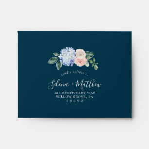 Elegant Blue Hydrangea Navy Self-Addressed RSVP Envelope