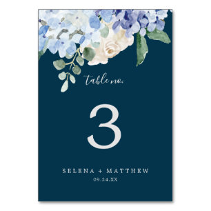 Elegant Blue Hydrangea   Navy Table Number