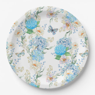 Elegant Blue Hydrangea Paper Plate