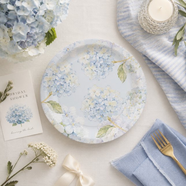 Elegant Blue Hydrangea Paper Plates (Elegant Blue Hydrangea Paper Plates)