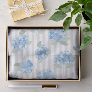 Elegant Blue Hydrangea Pattern Gray Stripe  Tissue Paper