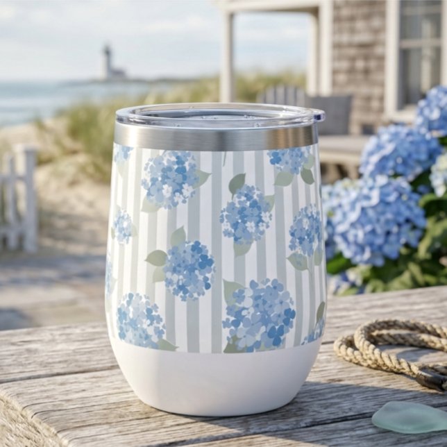Elegant Blue Hydrangea Pattern Grey Stripe  (Creator Uploaded)