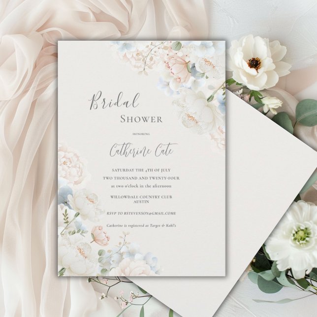 Elegant Blue Hydrangea Peonies Bridal Shower  Invitation (Creator Uploaded)