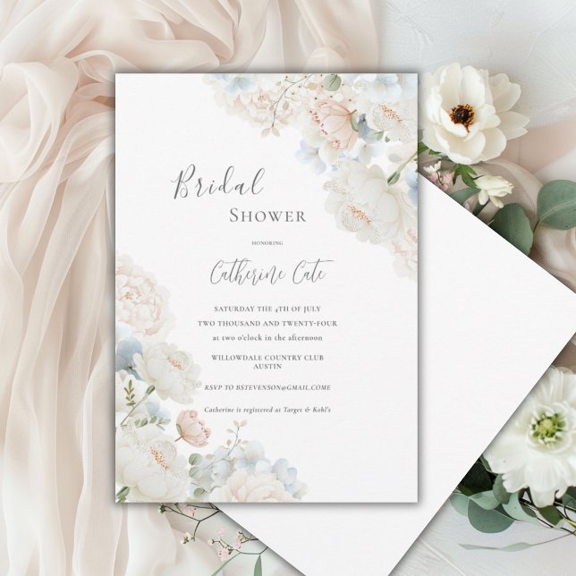 Elegant Blue Hydrangea Peonies Bridal Shower  Invitation (Creator Uploaded)