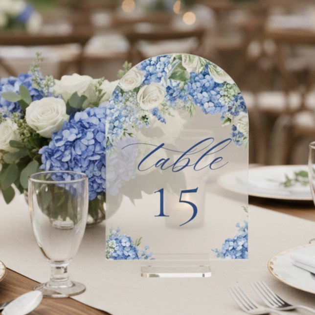 Elegant Blue Hydrangea Roses Wedding Table Number (Creator Uploaded)