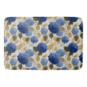 Elegant Blue Hydrangea Seamless Pattern Bath Mat