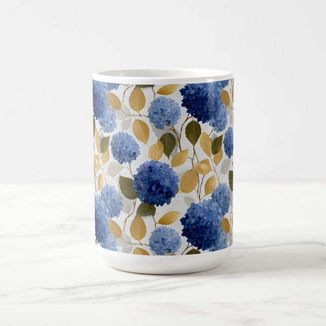  Elegant Blue Hydrangea Seamless Pattern Coffee Mug (Center)