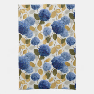 Elegant Blue Hydrangea Seamless Pattern Kitchen Towel