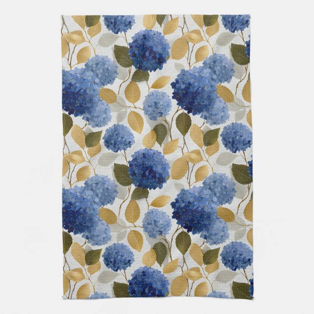  Elegant Blue Hydrangea Seamless Pattern Kitchen Towel (Vertical)
