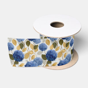 Elegant Blue Hydrangea Seamless Pattern Satin Ribbon