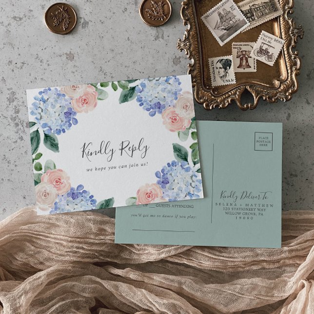 Elegant Blue Hydrangea Song Request RSVP Postcard (Creator Uploaded)