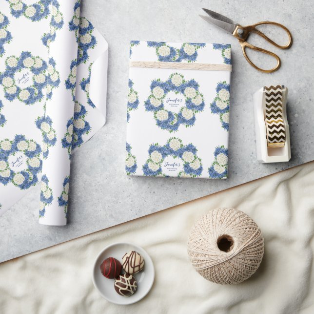 Elegant Blue Hydrangea Summer Spring Baby Shower Wrapping Paper (Crafts)