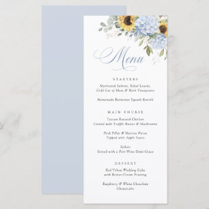 Elegant Blue Hydrangea Sunflowers Wedding Menu