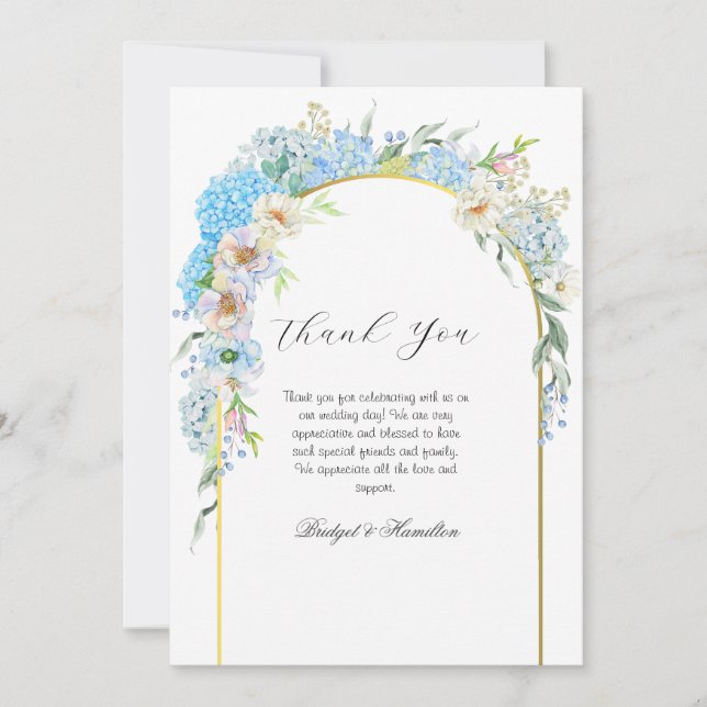 Elegant Blue Hydrangea Thank You Card (Front)