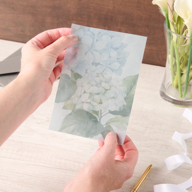 Elegant Blue Hydrangea Vellum Overlay Invitations (Handheld)