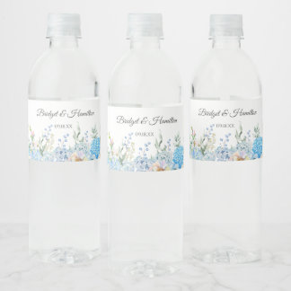 Elegant Blue Hydrangea Water Bottle Label