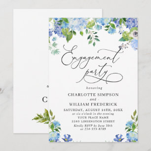 Elegant Blue Hydrangea Watercolor ENGAGEMENT PARTY Invitation