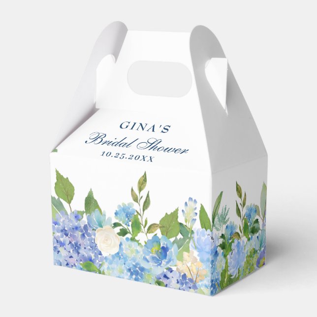 Elegant Blue Hydrangea Watercolor Greenery Favor Box (Back Side)