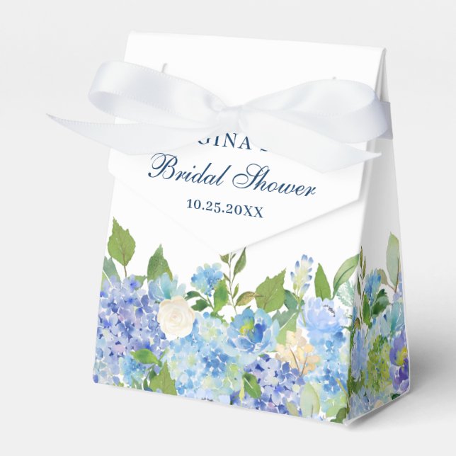 Elegant Blue Hydrangea Watercolor Greenery Favor Box (Front Side)