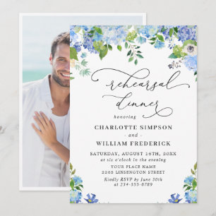 Elegant Blue Hydrangea Watercolor REHEARSAL DINNER Invitation
