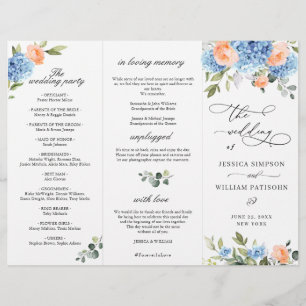 Elegant Blue Hydrangea Wedding Ceremony Program