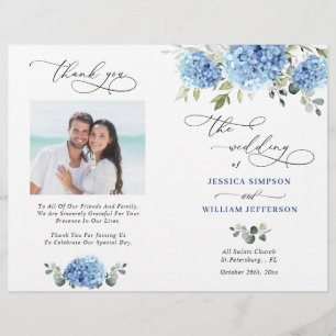 Elegant Blue Hydrangea Wedding Ceremony Program