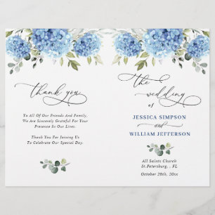 Elegant Blue Hydrangea Wedding Ceremony Program