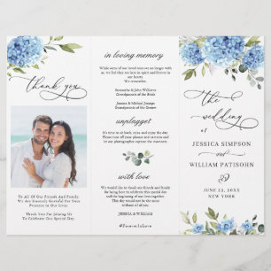Elegant Blue Hydrangea Wedding Ceremony Program