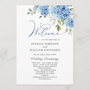 Elegant Blue Hydrangea Wedding Ceremony Program