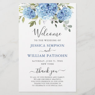 Elegant Blue Hydrangea Wedding Ceremony Program