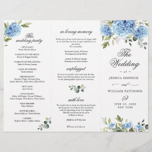 Elegant Blue Hydrangea Wedding Ceremony Program