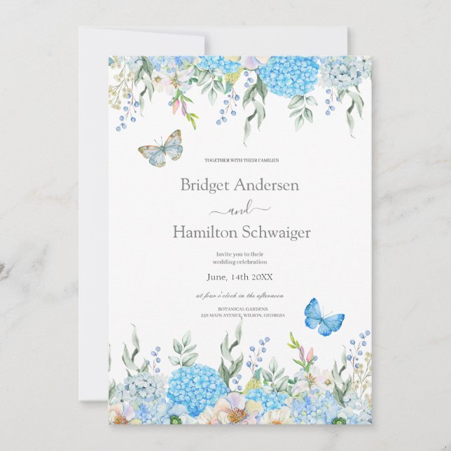 Elegant Blue Hydrangea Wedding Invitation (Front)