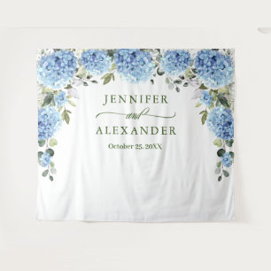 Elegant Blue Hydrangea Wedding Photo Backdrop Tapestry